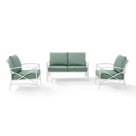 Crosley Furniture Kaplan 3-Piece Outdoor Seating Set in White with Mist ...
