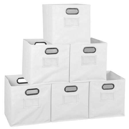 Foldable Fabric Storage Bins, White, Set of 6