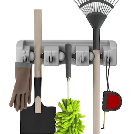 Stalwart Shovel; Rake & Tool Holder with Hooks; Gray, 2PK 75-ST6060 | Zoro