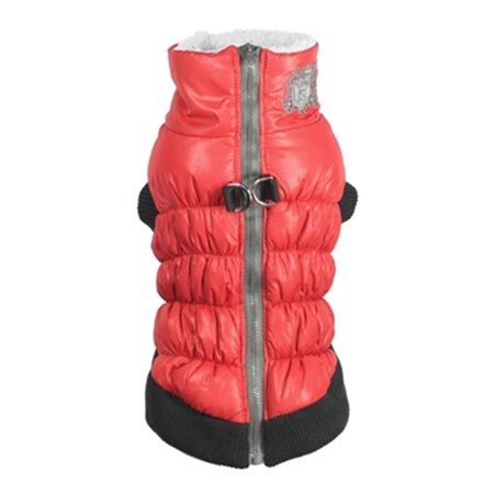 Hip Doggie Pufferjacke Für Hunde – Weiche Streifen-Weste In Grau, Größe M, Mit Kapuze Und Reflexstreifen