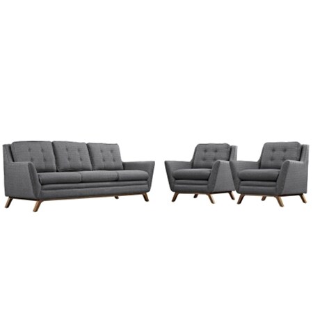 Modway Furniture Beguile 3 Piece Fabric Living Room Sofa Set, Gray - 36 ...