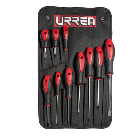 Urrea Bimaterial Screwdriver, Set of 10 pieces comb 8600F | Zoro