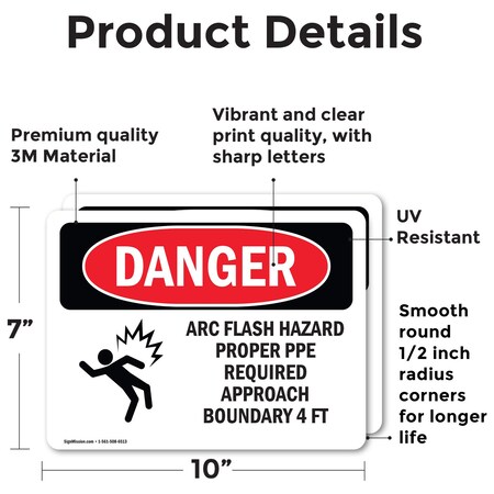 Signmission Arc Flash Hazard Proper PPE Danger Sign, Vinyl Decal, 10in ...