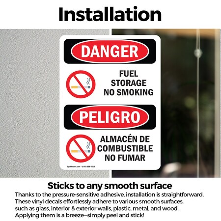 Signmission Fuel Storage No Smoking Bilingual Danger Sign, Vinyl Decal ...