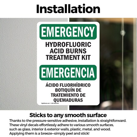 Signmission Hydrofluoric Acid Burns Kit Bilingual Emergency Sign, Vinyl ...