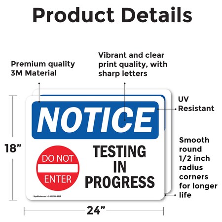 Signmission Testing In Progress Sign With Symbol, 24 in W x Rectangle ...