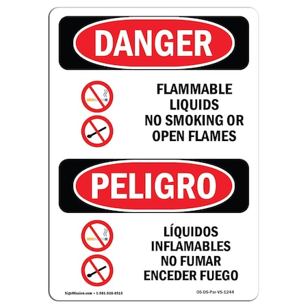 Signmission OSHA Sign, Flammable Liquids No Smoking Bilingual, 18in X ...