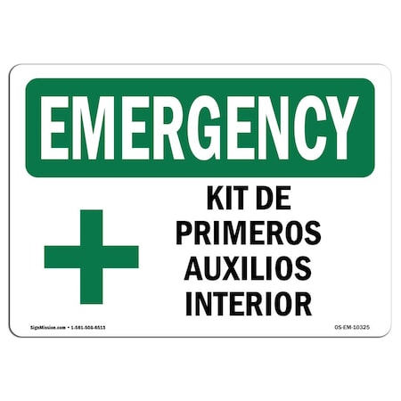 Signmission OSHA EMERGENCY Sign, First Aid Kit Inside Spanish, 24in X ...