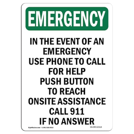 Signmission Safety Sign, OSHA EMERGENCY, 18