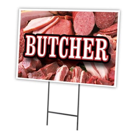 Signmission Butcher Yard Sign & Stake outdoor plastic coroplast window ...
