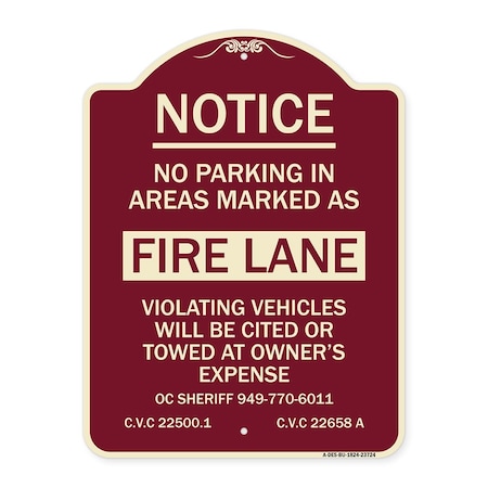 Signmission No Parking in Areas Marked as Fire Lane CVC Section 22500.1 ...