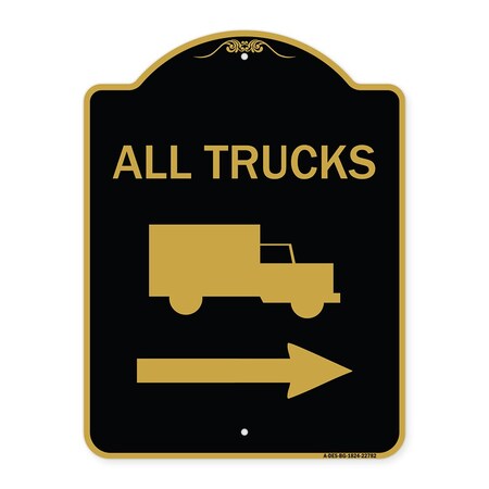 Signmission Trucks Sign All Trucks W/ Truck & Right Arrow, Black & Gold ...