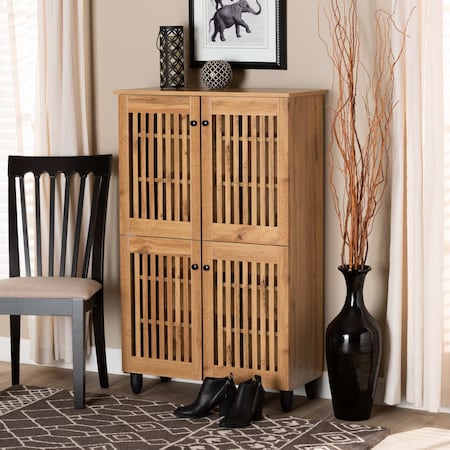 Fernanda Modern and Contemporary Oak Brown Finished Wood 4-Door Shoe  Storage Cabinet