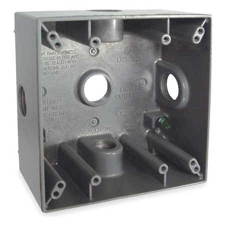 Bell Outdoor Weatherproof Electrical Box, 32 cu in, Double Gang Box Type, 2 Gangs, Aluminum, Square Shape 5342-0