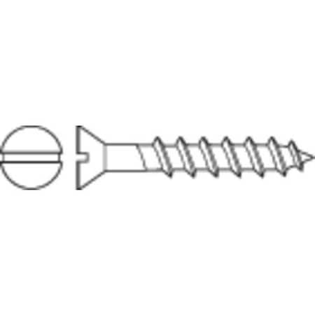 Zoro Select Wood Screw, #14, 1 in, Zinc Plated Steel Flat Head Slotted Drive, 100 PK WSFI-1401000-100P