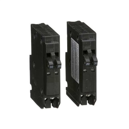 Square D Miniature Circuit Breaker, QO Series, 20/30A, 2x1, 2x1 Pole, 120/240V AC, 10kA at 120/240V AC QO20303020
