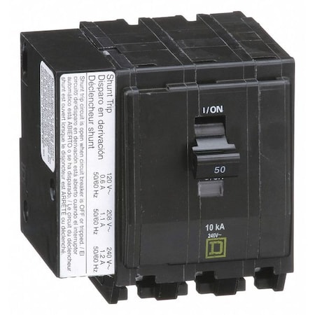 SQUARE D Miniature Circuit Breaker, QO Series 50A, 3 Pole, 120/240V AC QO3501021