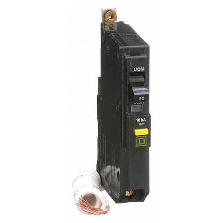 Square D Miniature Circuit Breaker, QO Series, 20A, 1 Pole, 120V AC, 10kA at 120V AC, A Curve QOB120GFI