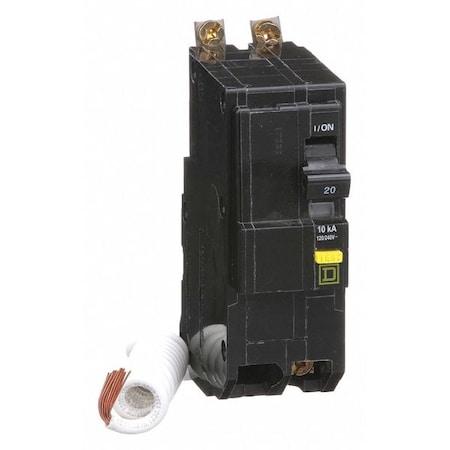 Square D Miniature Circuit Breaker, QO Series, 20A, 2 Pole, 120/240V AC, 10kA at 120/240V AC, A Curve QOB220GFI