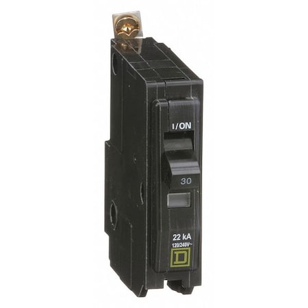 Square D Miniature Circuit Breaker, QO Series, 30A, 1 Pole, 120/240V AC, 22kA at 120/240V AC QOB130VH
