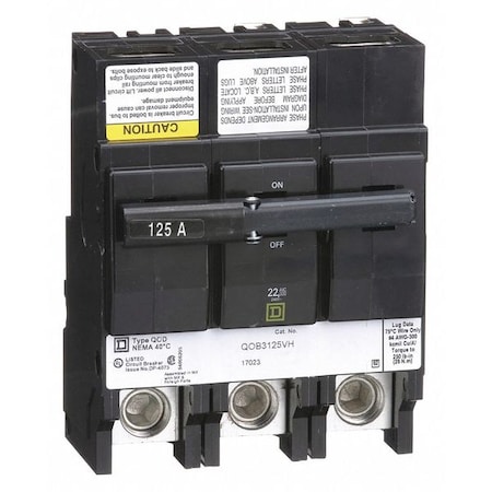 Square D Miniature Circuit Breaker, QO Series, 125A, 3 Pole, 120/240V AC, 22kA at 120/240V AC QOB3125VH