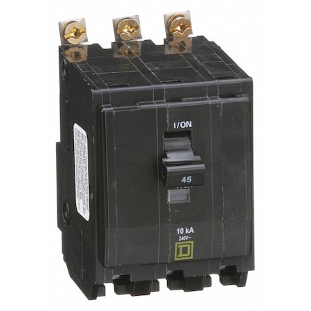 Square D Miniature Circuit Breaker, QO Series, 45A, 3 Pole, 120/240V AC, 10kA at 120/240V AC QOB345