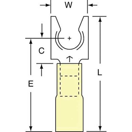 3M Fork Terminal, 1/4 in Stud Size, 10 AWG, 600 V, Heat Shrink Insulated, Yellow, 250 PK MH10-14FLK