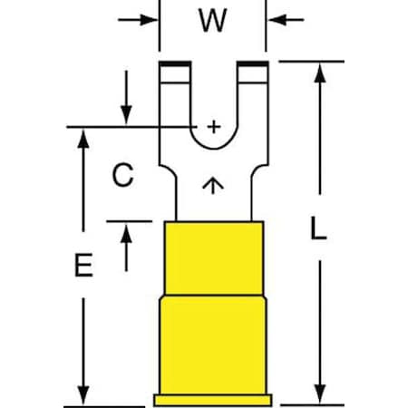 3M Fork Terminal, #8 Stud Size, 10 AWG, 600 V, Vinyl Insulated, Yellow, Crimp Termination Only, 500 PK MVU10-8FFBK