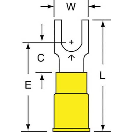 3M Fork Terminal, #10 Stud Size, 10 AWG, 600 V, Vinyl Insulated, Yellow, Crimp Termination Only MV10-10FBK