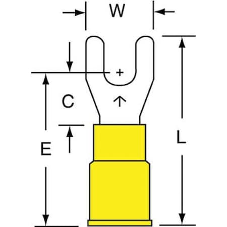 3M Fork Terminal, #8 Stud Size, 10 AWG, 600 V, Vinyl Insulated, Yellow, Crimp Termination Only, 500 PK MVU10-8FK