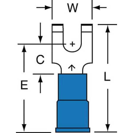 3M Fork Terminal, #8 Stud Size, 14 AWG, 600 V, Nylon Insulated, Blue, Crimp Termination Only, 1000 PK MNG14-8FFBK