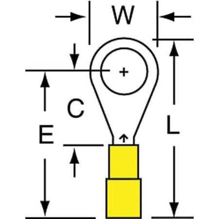 3M Ring Terminal, #8 Stud Size, 24 AWG, 1,000 V, Nylon Insulated, Yellow, Crimp Termination Only MN24-8RK