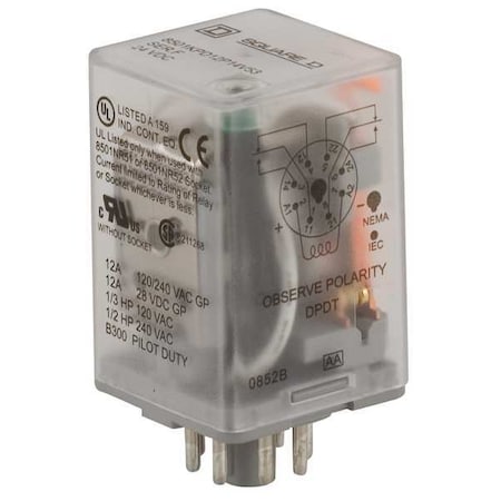 Schneider Electric Plug-In, General Purpose Relay, Octal, 10 A, 8 Pins, Pin 8501KPDR12P14V53