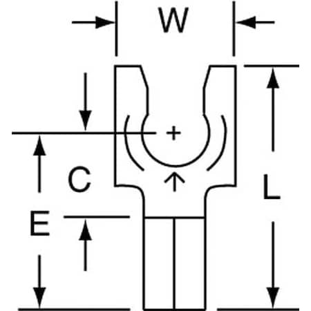 3M Fork Terminal, #10 Stud Size, 14 AWG, 600 V, Bare Insulated, Bare, Crimp Termination Only, 1000 PK MU14-10FLK