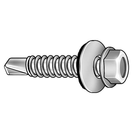 Zoro Select Self-Drilling Screw, 1/4" x 3/4 in, Zinc Plated Steel Flange Hex Head External Hex Drive, 100 PK U31702.025.0075