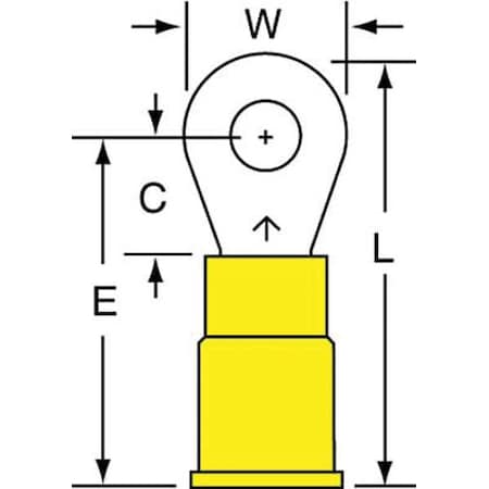 3M Ring Terminal, #8 Stud Size, 10 AWG, 600 V, Vinyl Insulated, Yellow, Crimp Termination Only, 500 PK MV10-8RK