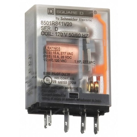 Schneider Electric Socket, General Purpose Relay, Square, 15 A, 5 Pins, Quick Connect 8501RS41V20