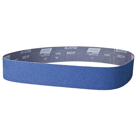 NORTON ABRASIVES Sanding Belt, Coated, 2 in W, 48 in L, 36 Grit, Extra Coarse, Zirconia Alumina, BlueFire R821P 78072727103