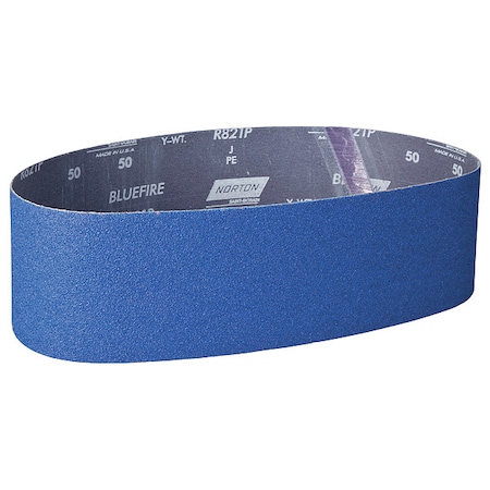 Norton Abrasives Sanding Belt, 4 in W, 36 in L, Coated, Zirconia Alumina, 50 Grit, Coarse, BlueFire R821P, Blue 78072727475