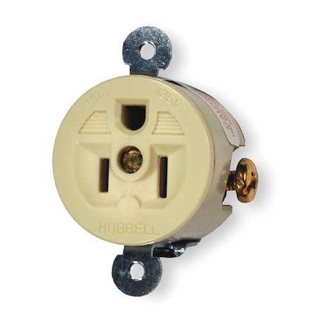 Hubbell Wiring Device-Kellems Straight Blade Receptacle, 5-15R, 15 A, 125V AC, 2 Pole, 3 Wire, Flush Mount, Grounded HBL5258I
