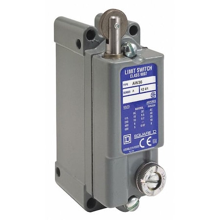 Telemecanique Sensors Heavy Duty Limit Switch, Plunger, Roller, 1NC/1NO, 15A at 600V AC, Actuator Location: Top 9007AW36