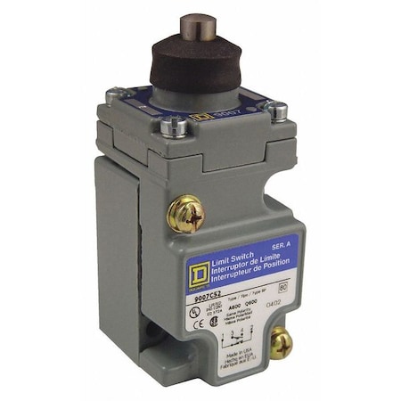 Telemecanique Sensors Heavy Duty Limit Switch, Plunger, 1NC/1NO, 10A at 600V AC, Actuator Location: Top 9007C52E
