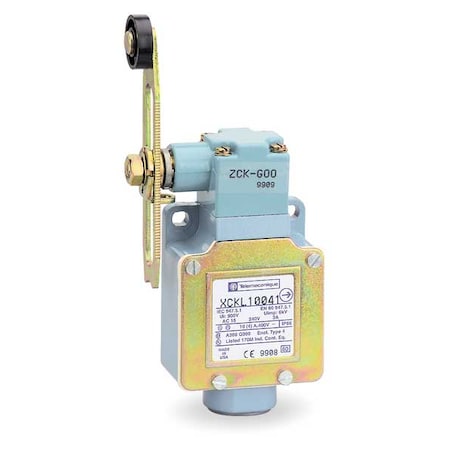 Telemecanique Sensors Limit Switch, Roller Lever, Rotary, 1NC/1NO, 10A @ 240V AC XCKL10041H7