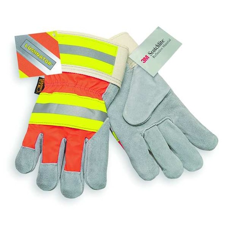 Mcr Safety Leather Gloves, Cowhide, Safety Cuff, Wing Thumb, Full Finger, Gray, L, 1 PR 1440L