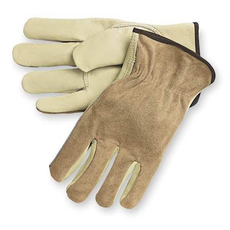 Condor Leather Drivers Gloves, Cowhide, Shirred Slip-On, Keystone Thumb, Gunn Cut, Beige, L 1 PR 2ELG9