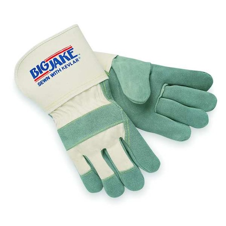 Mcr Safety Leather Gloves, Cowhide, Gauntlet Cuff, Wing Thumb, Full Finger, Gray, L, 1 PR 1710L