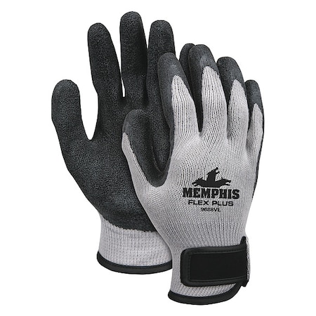 MCR SAFETY Latex Coated Gloves, Palm Coverage, Black/Gray, L, PR 9688VL