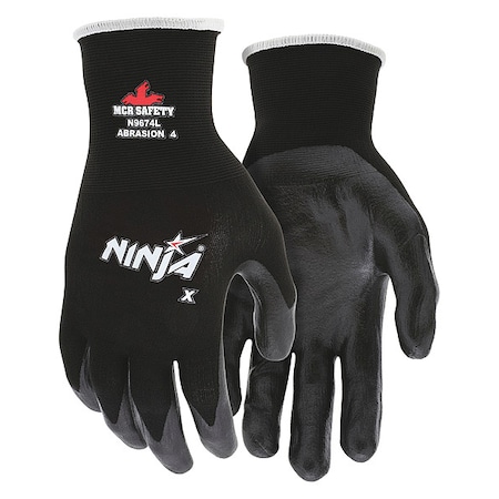 MCR SAFETY Bi-Polymer Coated Gloves, Palm Coverage, Black, L, PR N9674L