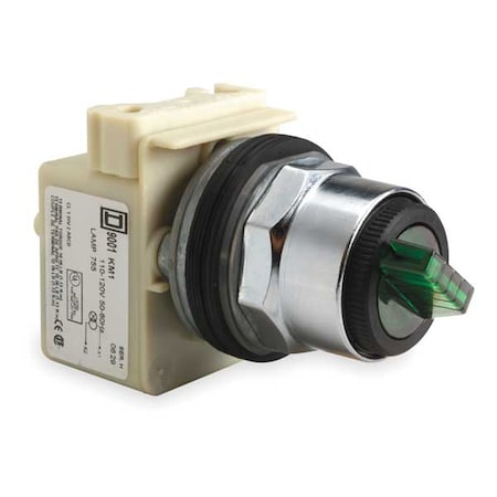 Schneider Electric Illum Selector Switch, 2 Pos, 30mm, Green 9001K11J1G