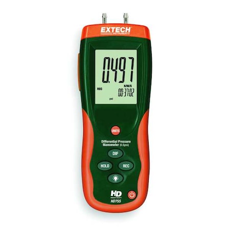 Extech Digital Manometer, 0 to 13.85 In WC HD755